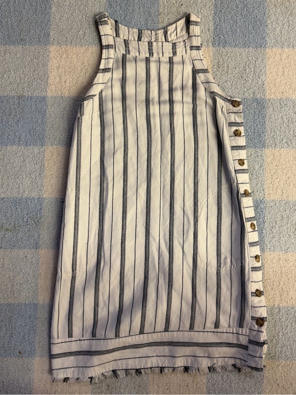 Anthropologie Cream Shift Dress with Navy Topstitching